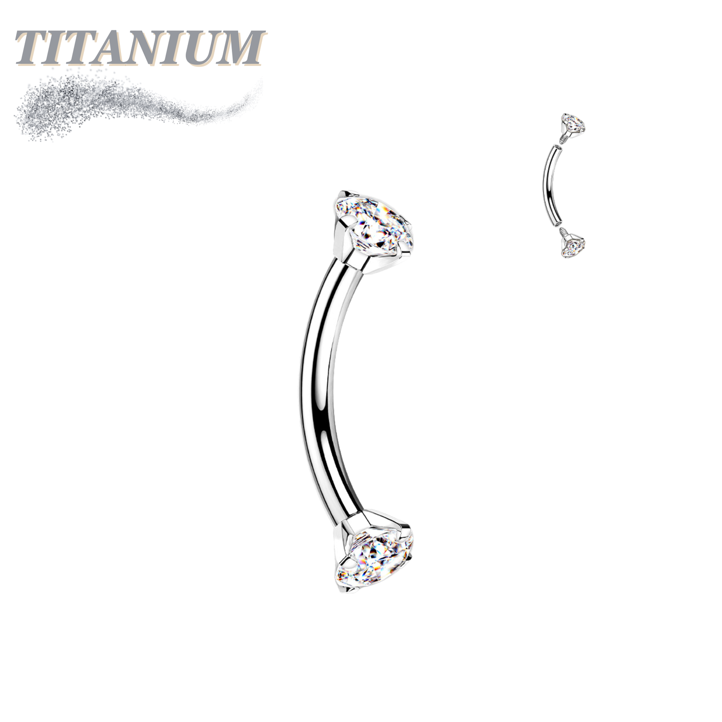 Titanium Curved Barbells with Prong Gem Ends Internal Threading