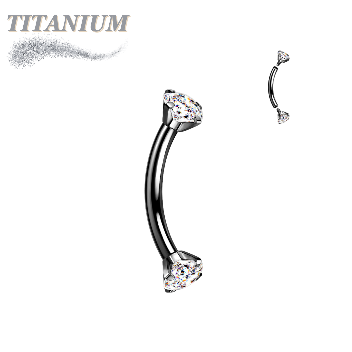 Titanium Curved Barbells with Prong Gem Ends Internal Threading