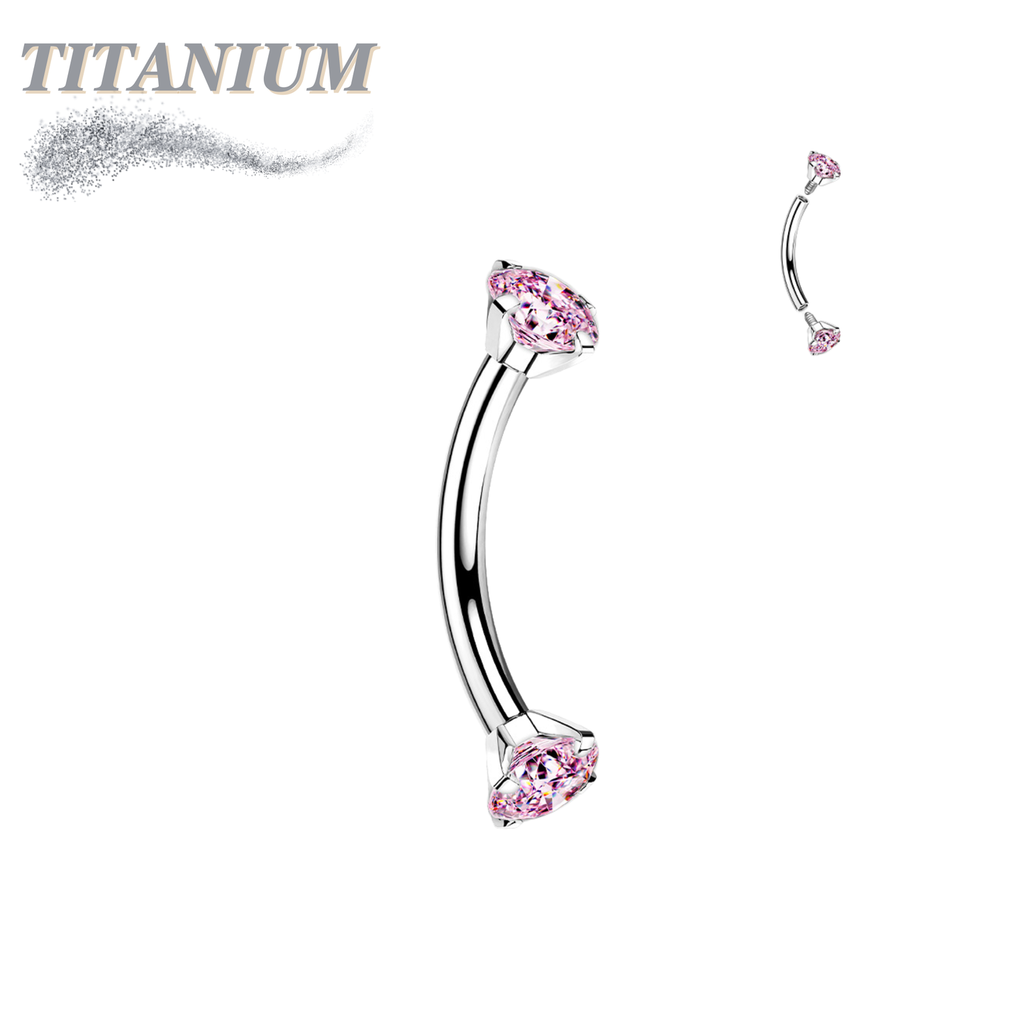 Titanium Curved Barbells with Prong Gem Ends Internal Threading