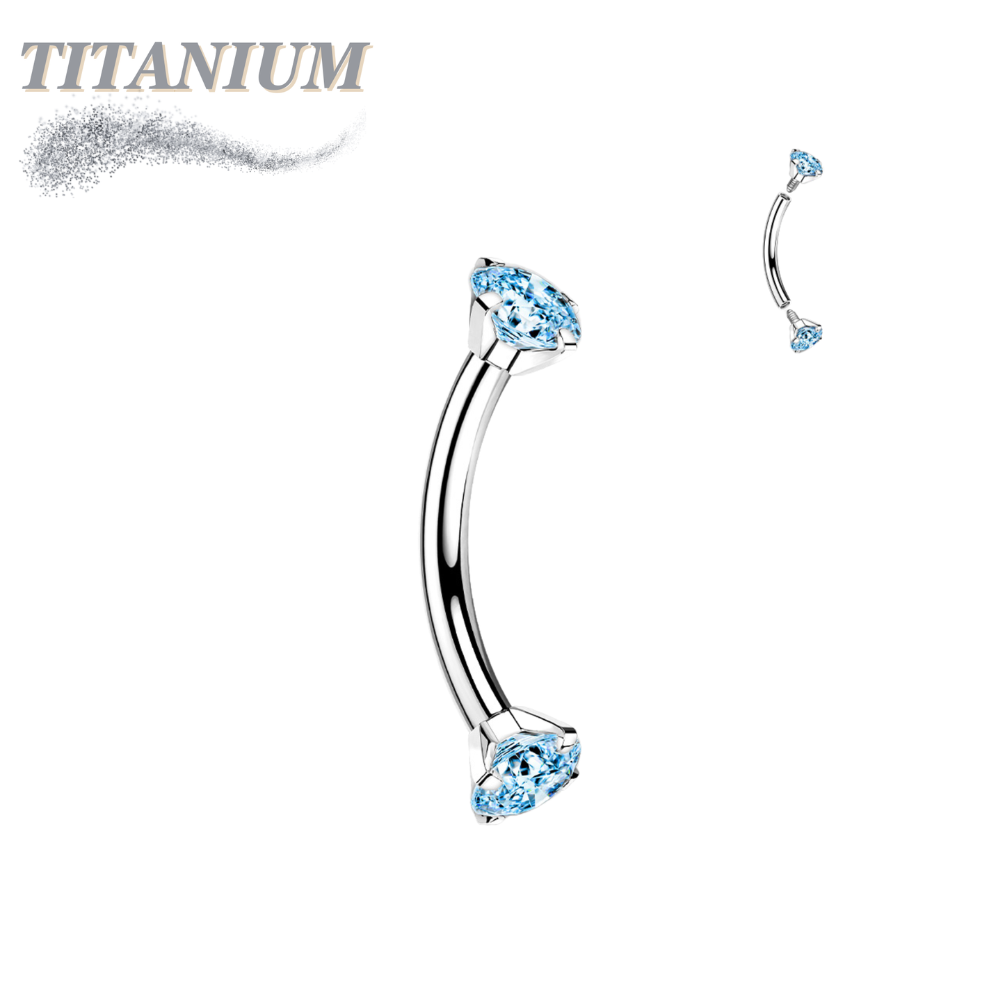 Titanium Curved Barbells with Prong Gem Ends Internal Threading