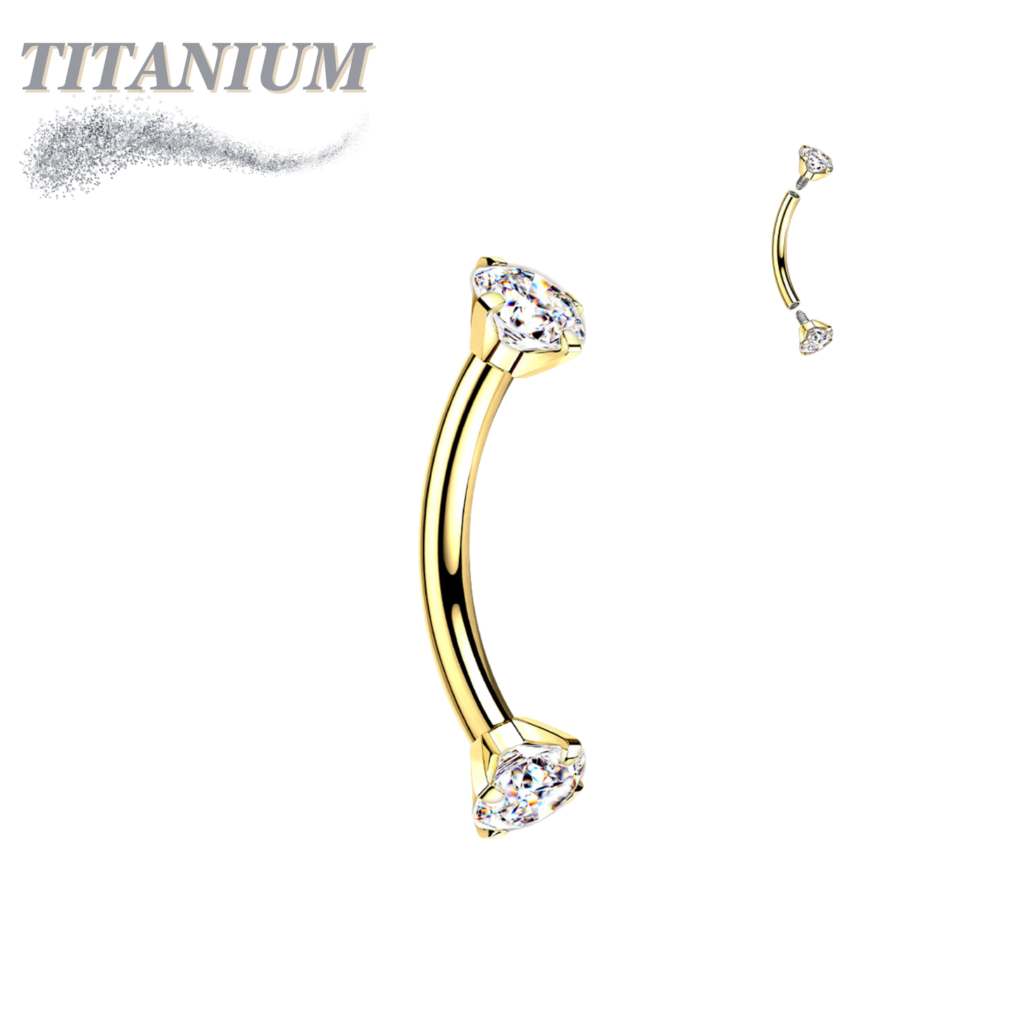 Titanium Curved Barbells with Prong Gem Ends Internal Threading