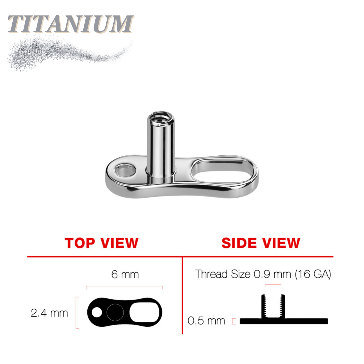 Titanium Internally Threaded 2 hole Dermal Anchor Base Only - Pick Size