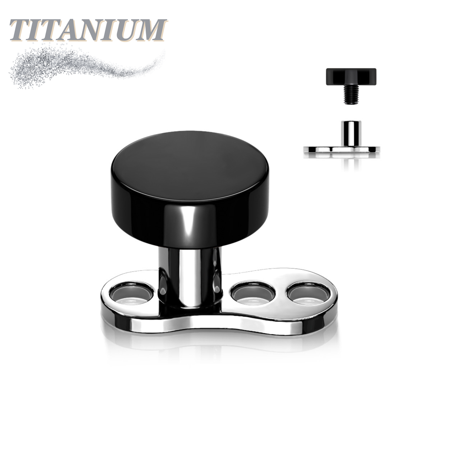 Titanium 16G 3 Hole Dermal Anchor with 2mm Rise and Titanium Flat Round Top