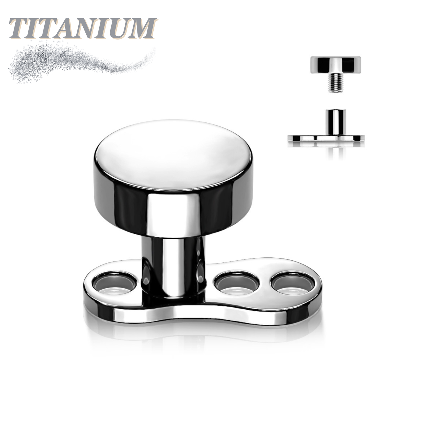 Titanium 16G 3 Hole Dermal Anchor with 2mm Rise and Titanium Flat Round Top