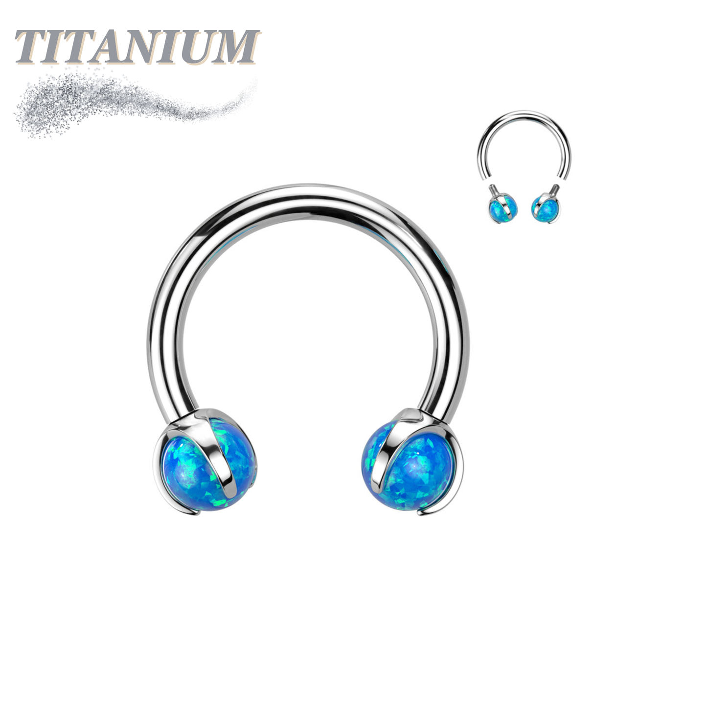 Titanium Horseshoe with Internally Threaded Claw Set Opal Ball Ends