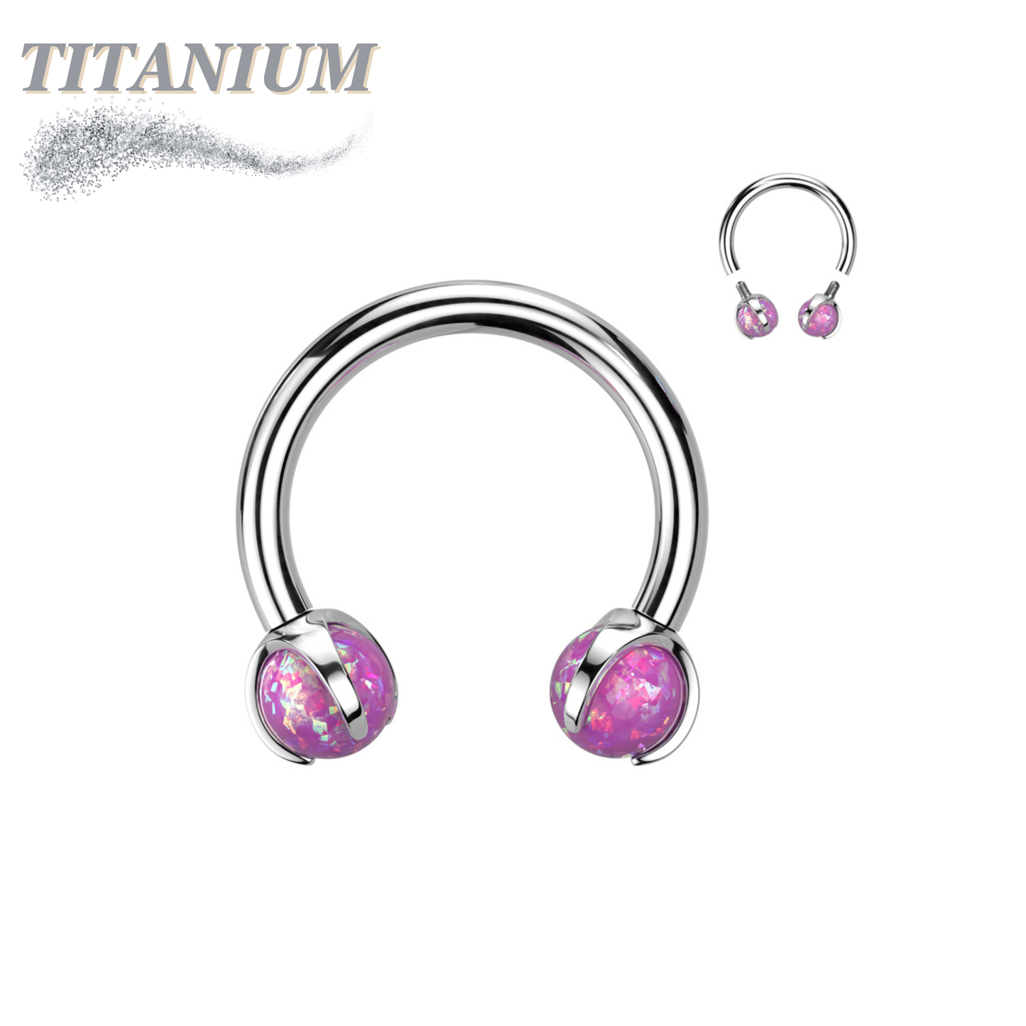 Titanium Horseshoe with Internally Threaded Claw Set Opal Ball Ends