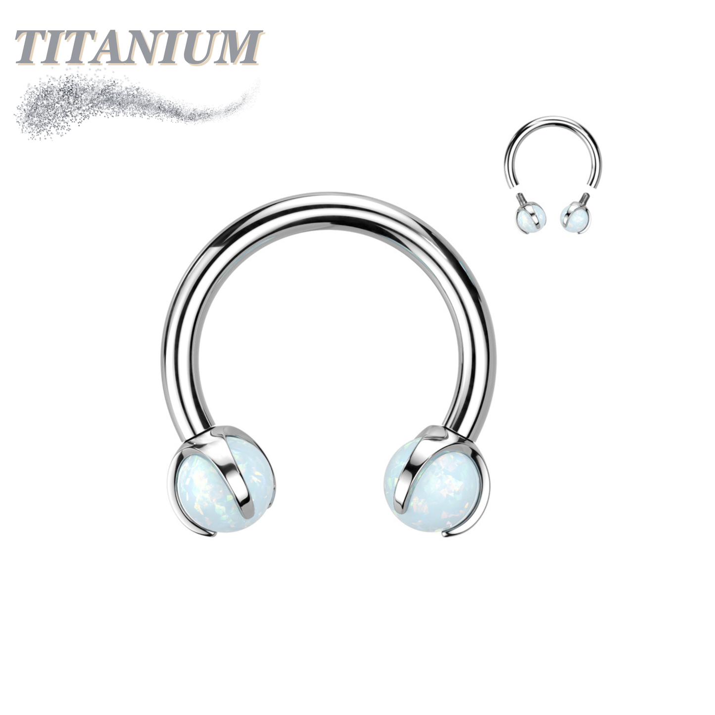 Titanium Horseshoe with Internally Threaded Claw Set Opal Ball Ends
