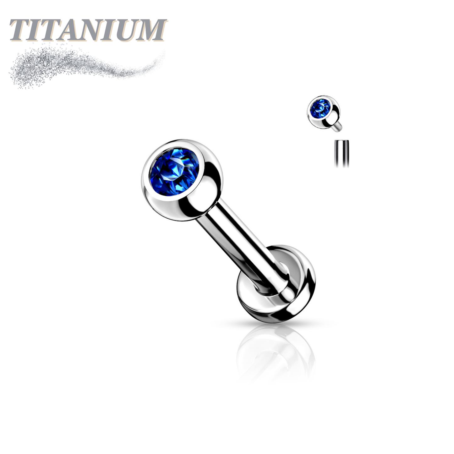 Internally Threaded Titanium Labret with CZ Bezel Set Ball