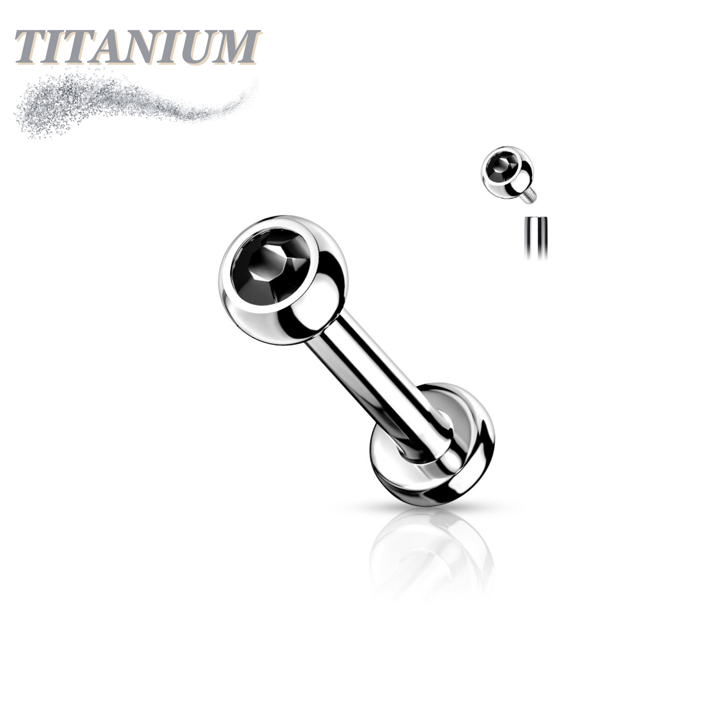 Internally Threaded Titanium Labret with CZ Bezel Set Ball