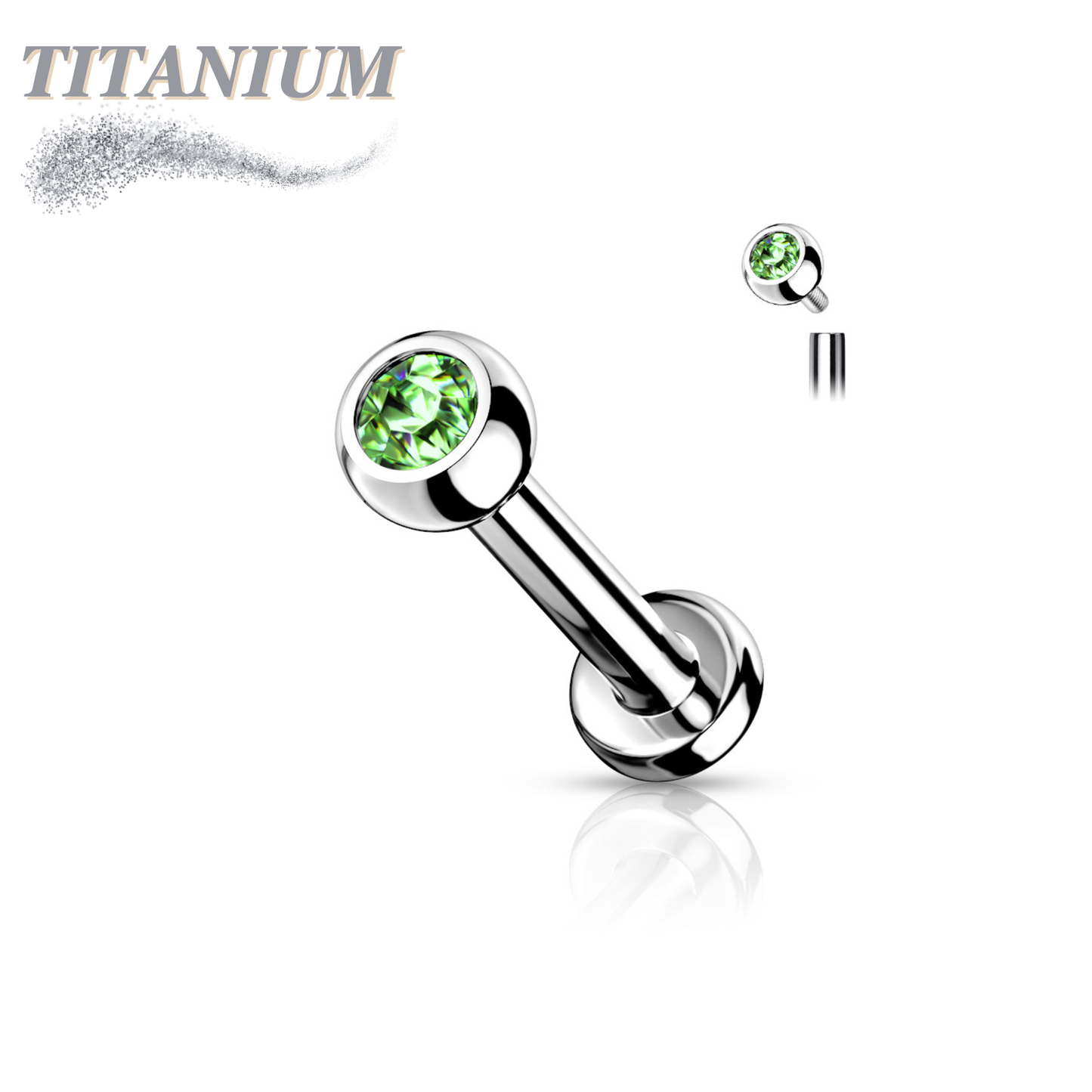 Internally Threaded Titanium Labret with CZ Bezel Set Ball