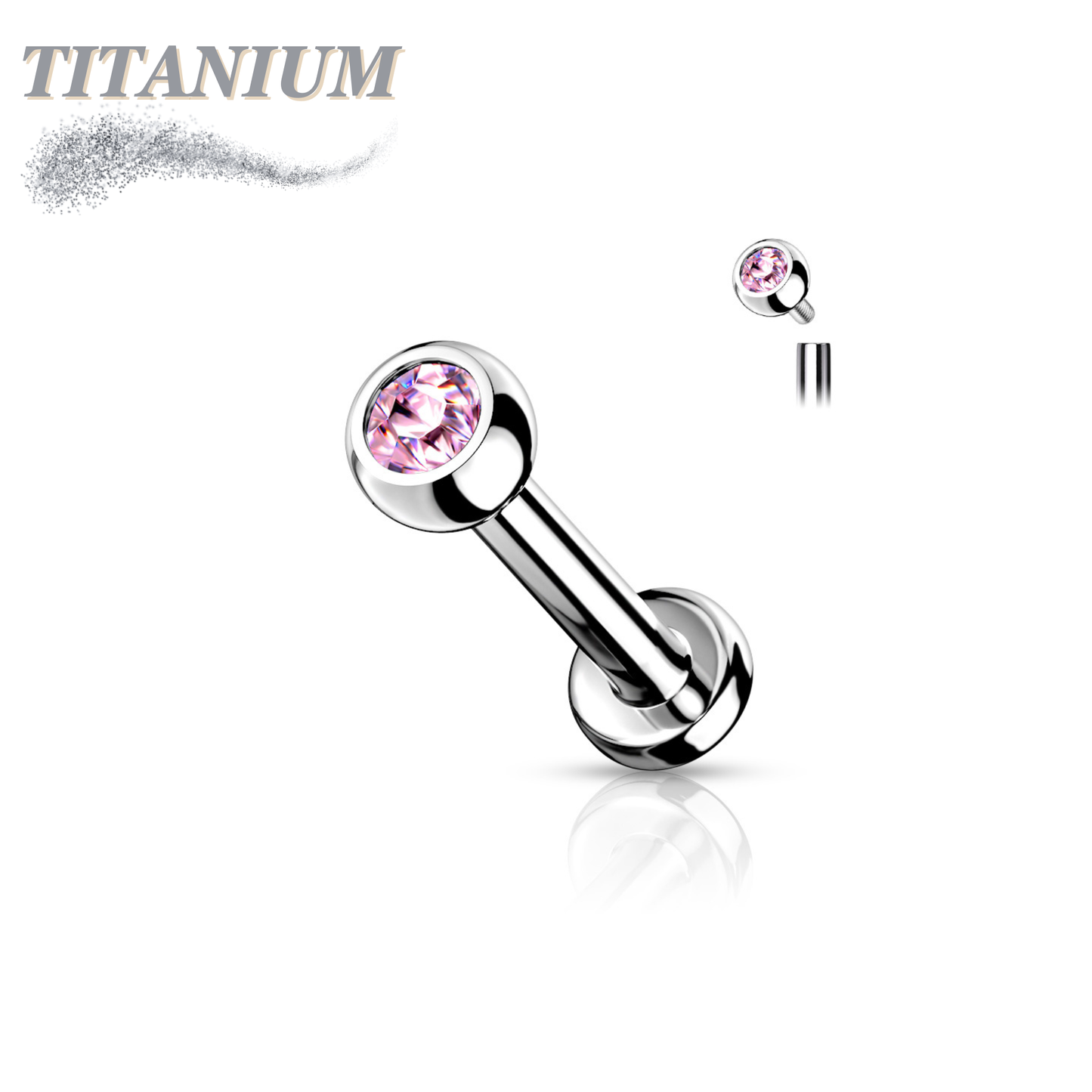 Internally Threaded Titanium Labret with CZ Bezel Set Ball