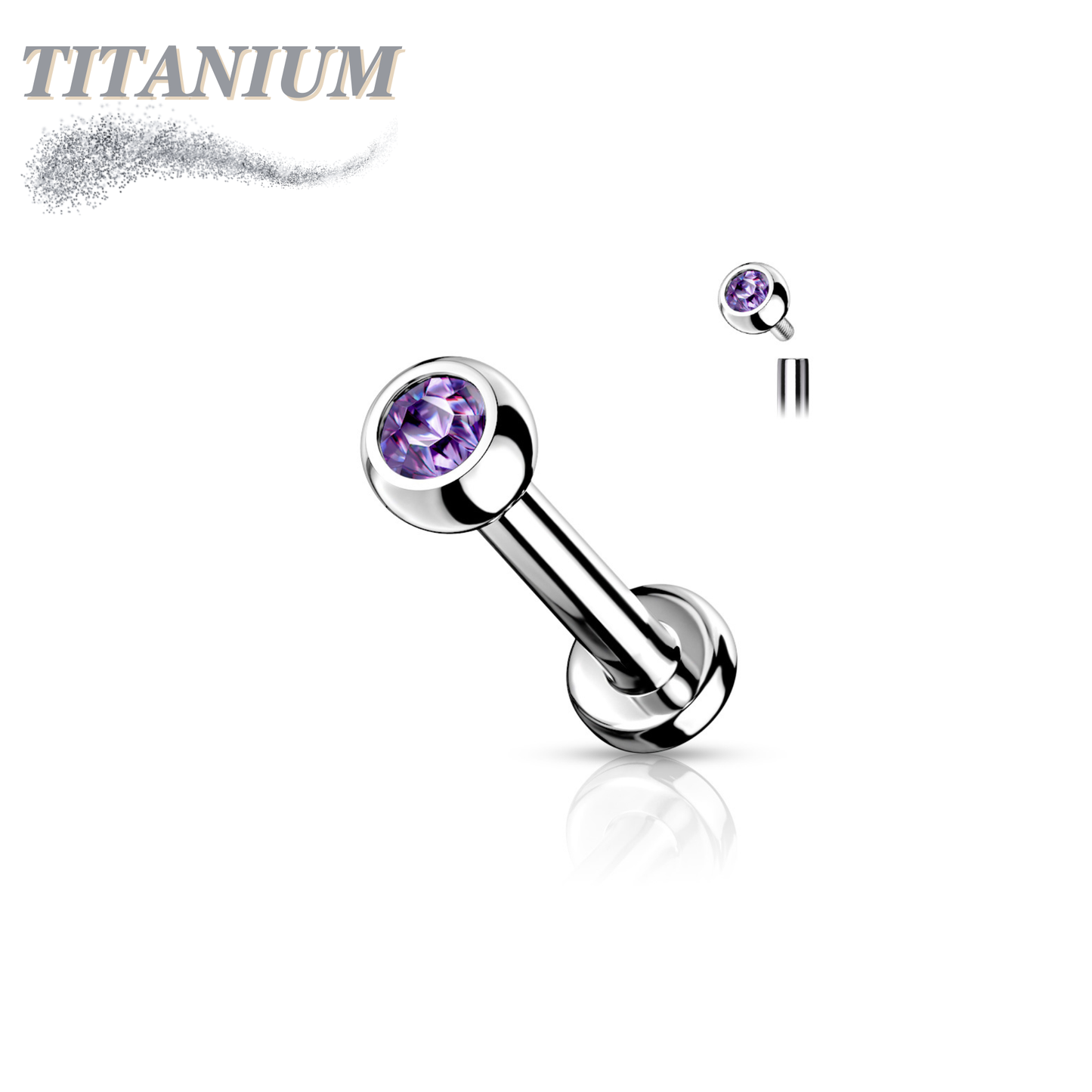 Internally Threaded Titanium Labret with CZ Bezel Set Ball