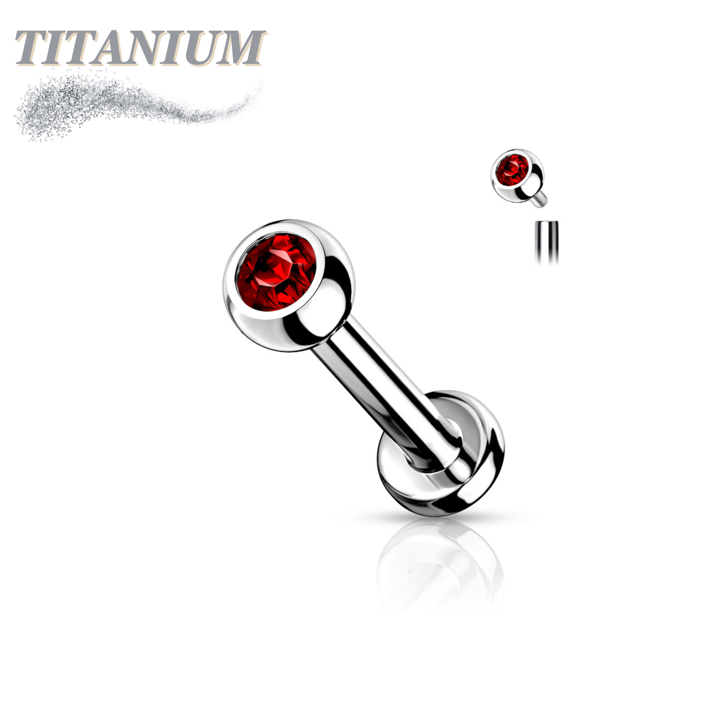 Internally Threaded Titanium Labret with CZ Bezel Set Ball