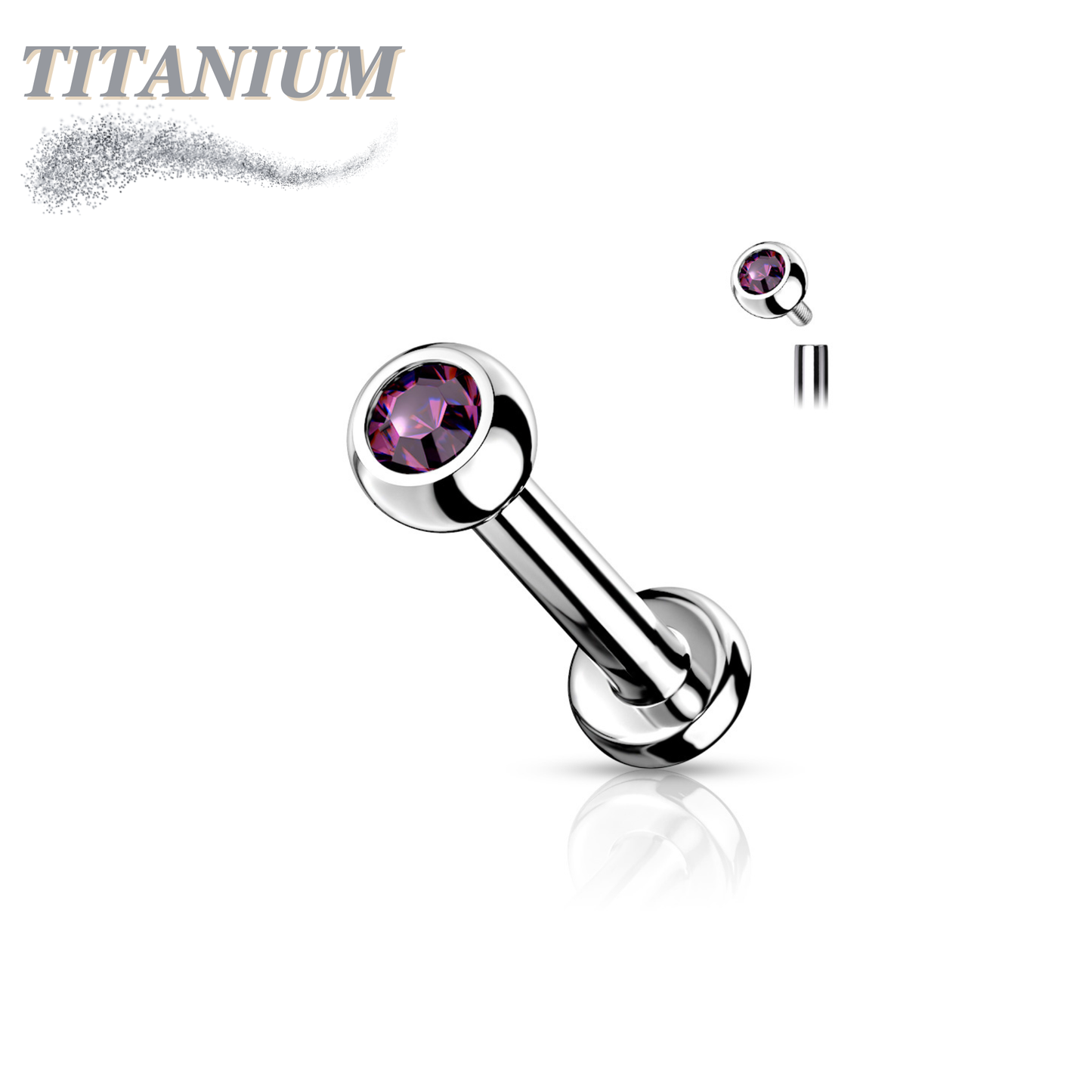 Internally Threaded Titanium Labret with CZ Bezel Set Ball