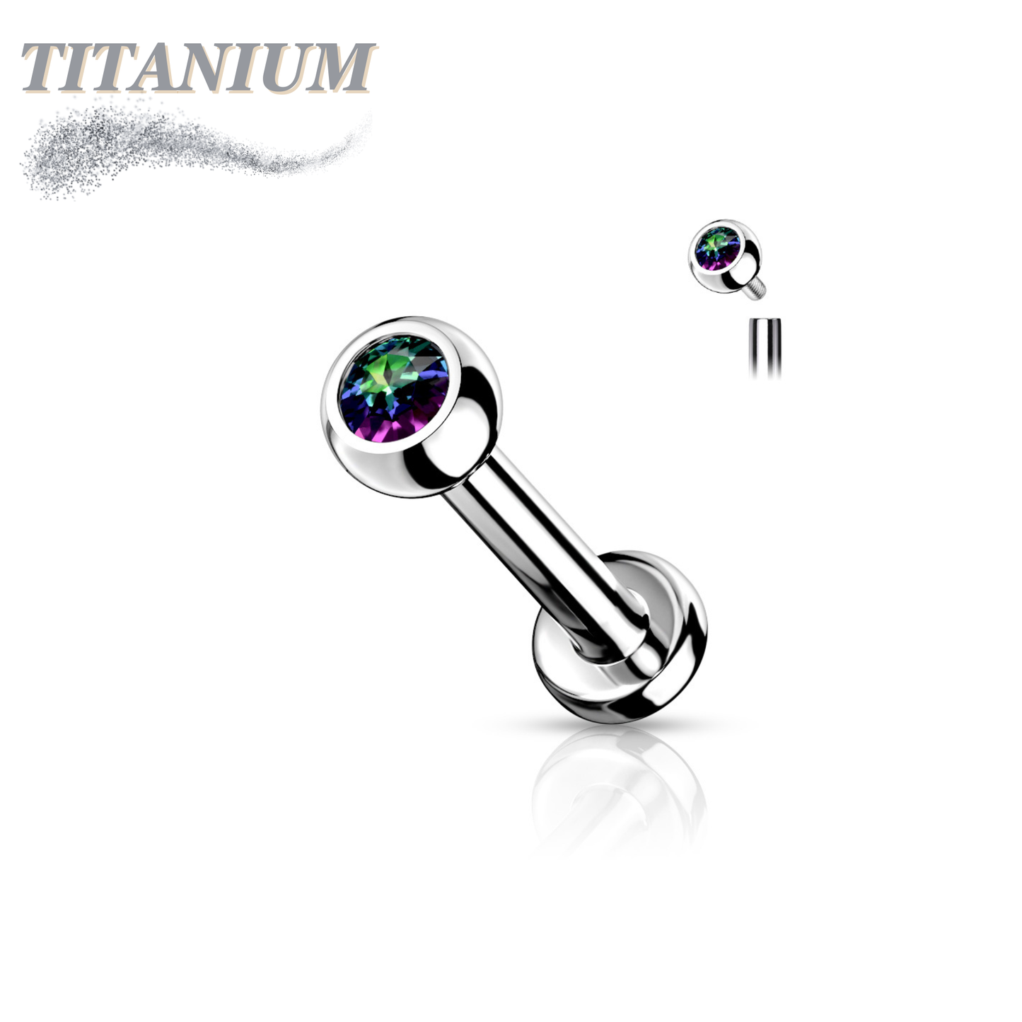 Internally Threaded Titanium Labret with CZ Bezel Set Ball