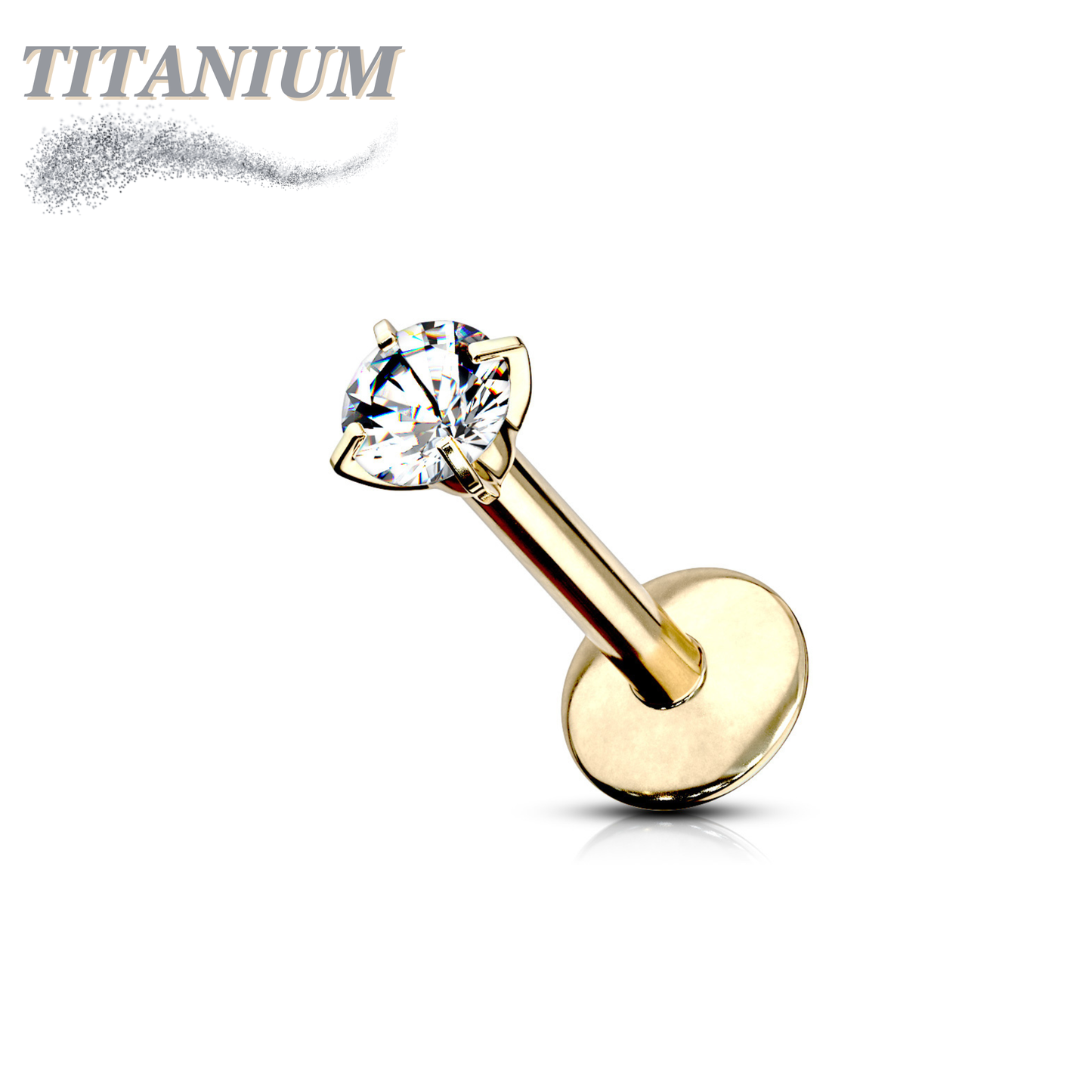 Titanium Internal Thread Labret with Prong Set CZ