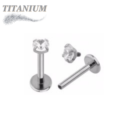 Titanium Internal Thread Labret with Prong Set CZ - 4mm Base