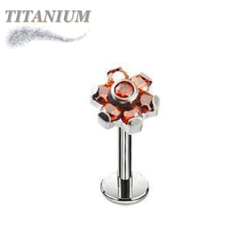 Titanium CZ Set Flower Top Internal Thread Labret