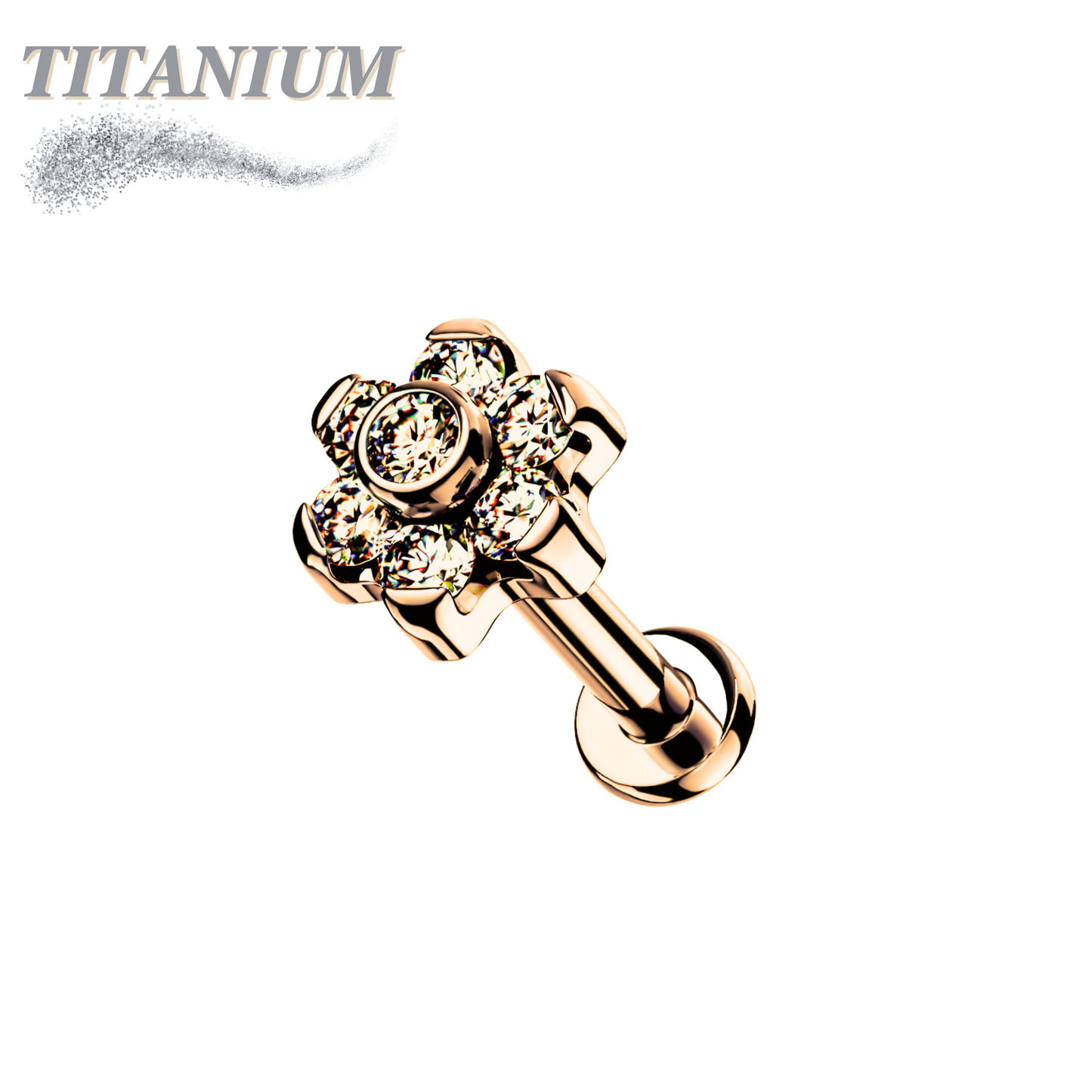 Titanium CZ Set Flower Top Internal Thread Labret