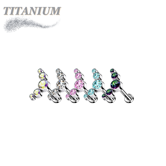 Titanium 5 Round CZ Bezel Curve Design Internal Thread Labret