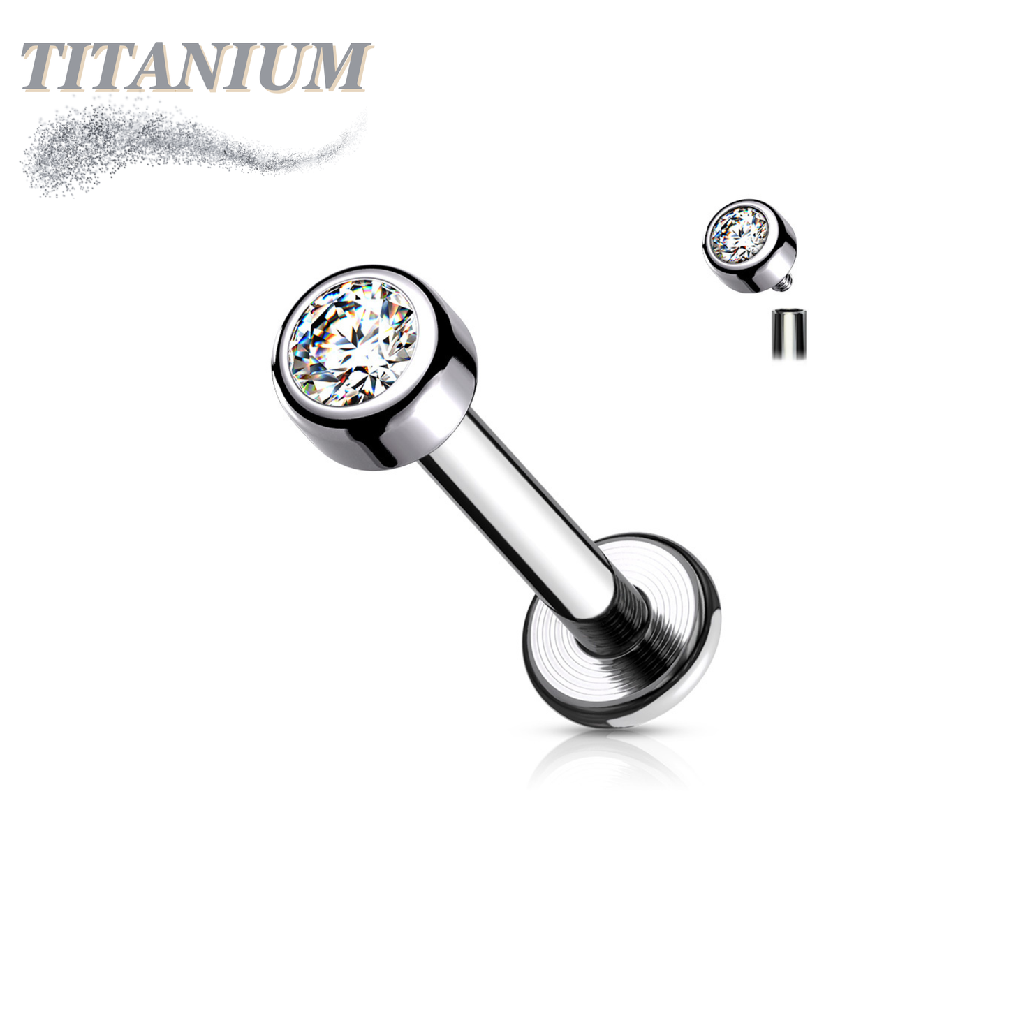 Internally Threaded Titanium Premium Bezel Labret 16G 8mm