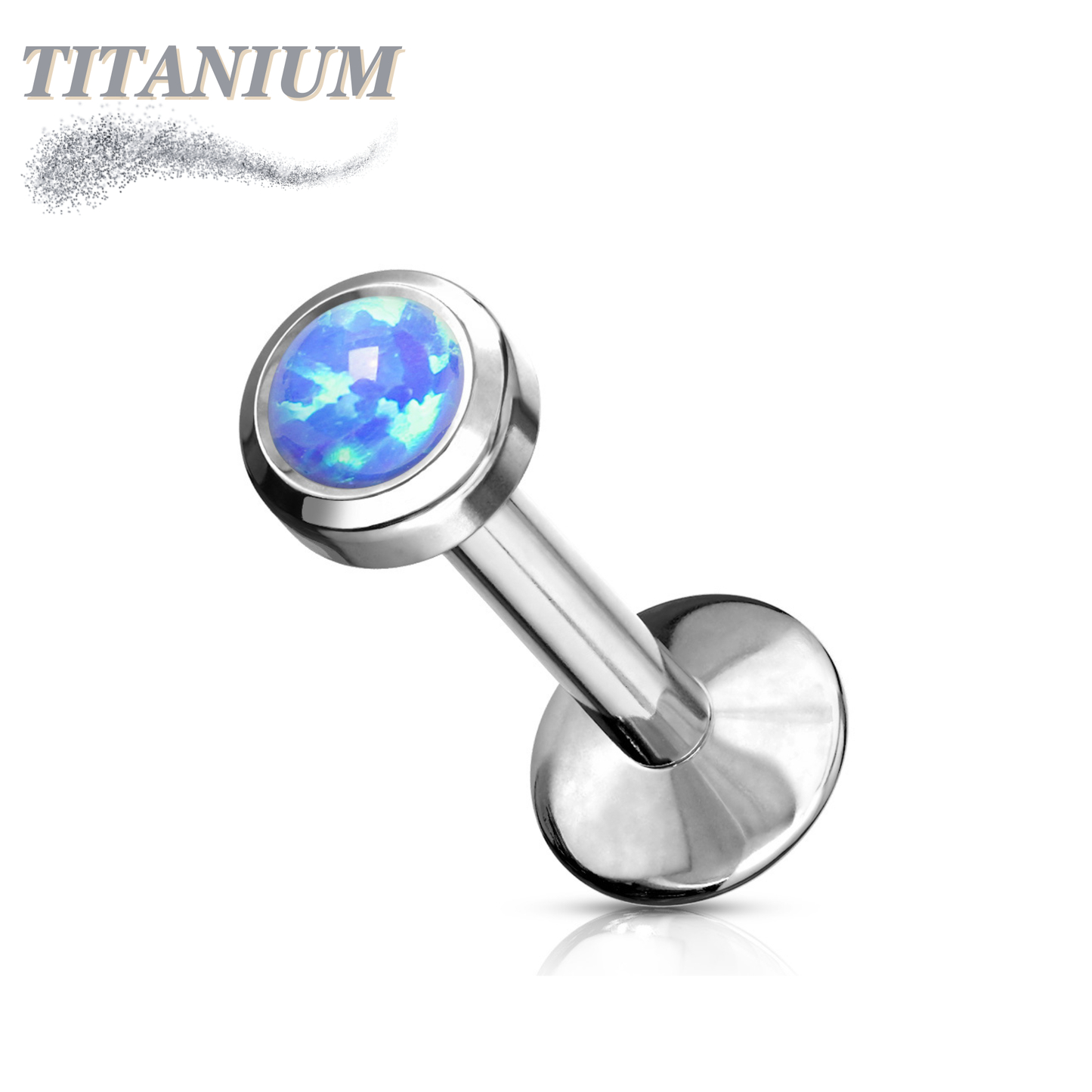 Titanium Internal Thread Bezel Set Opal Labret