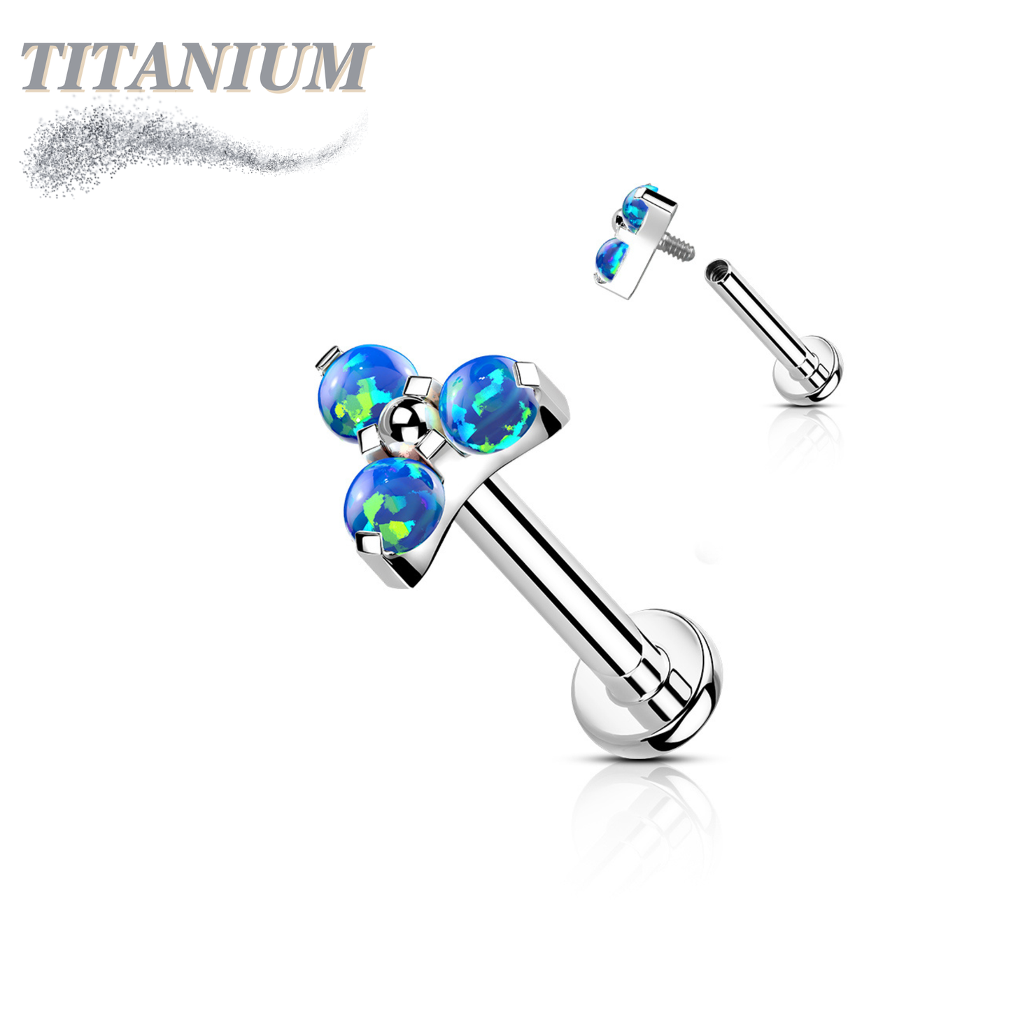 Titanium Internal Thread Opal or CZ Trinity Triangle Labret