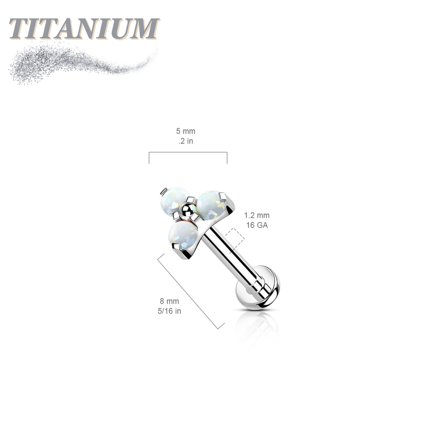 Titanium Internal Thread Opal or CZ Trinity Triangle Labret