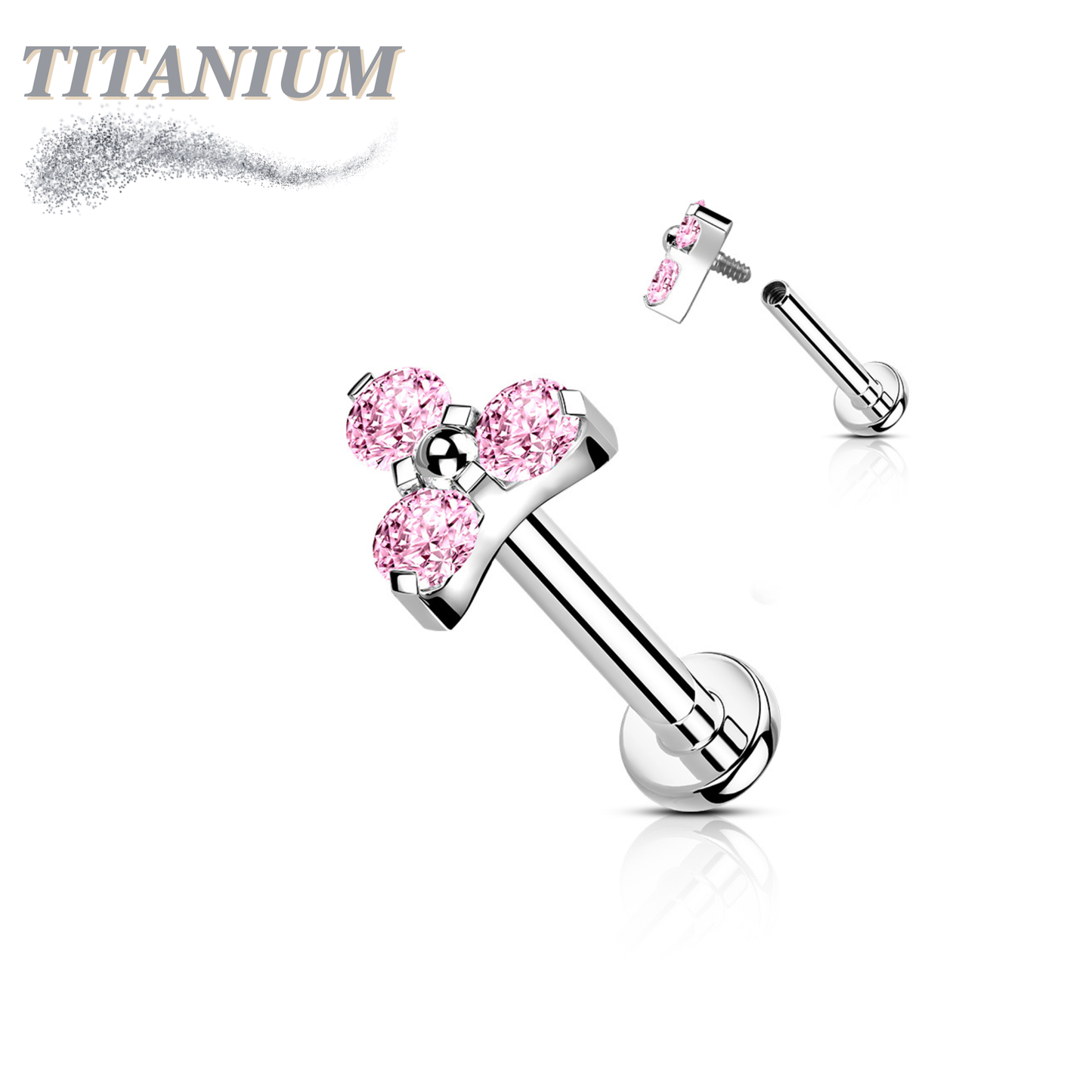 Titanium Internal Thread Opal or CZ Trinity Triangle Labret