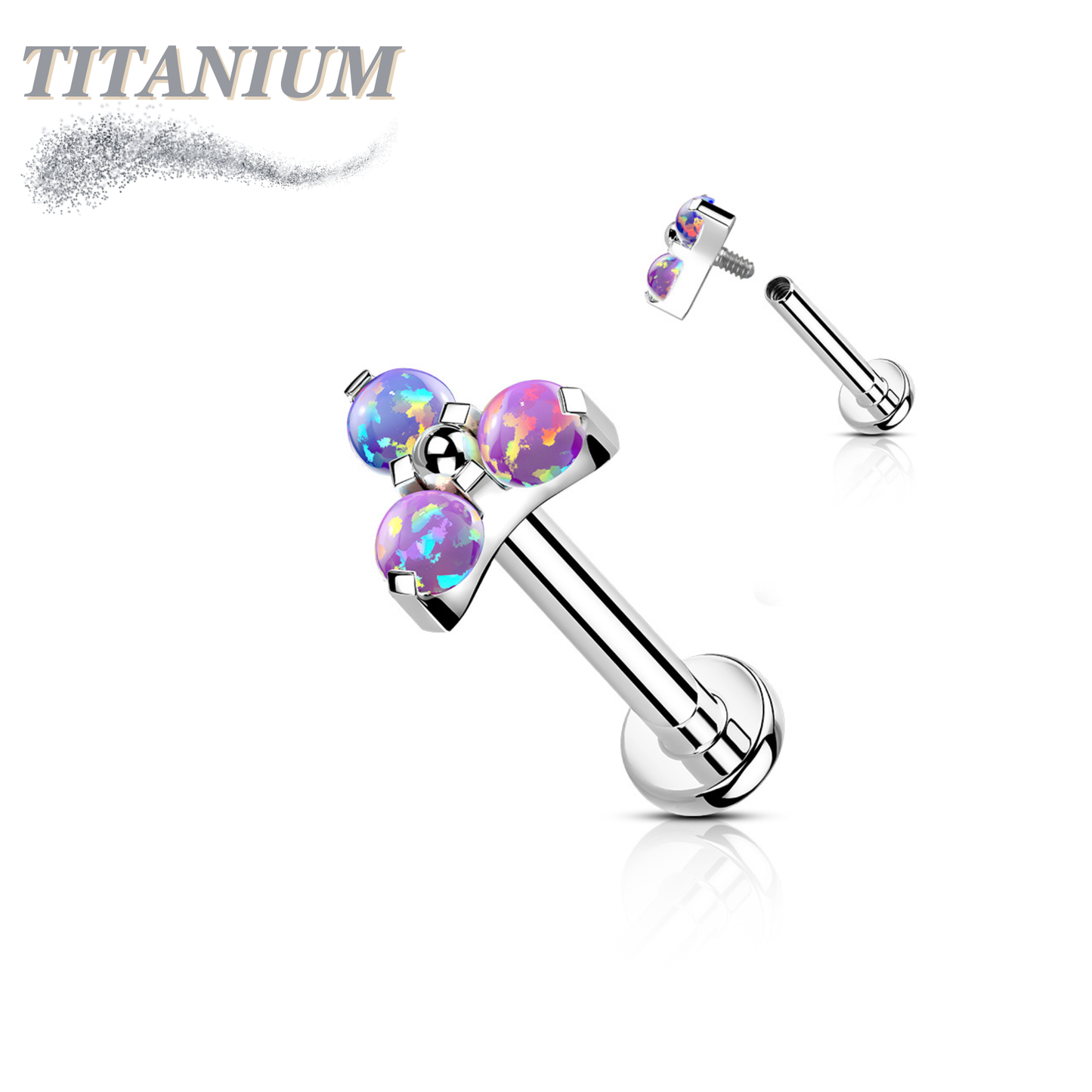Titanium Internal Thread Opal or CZ Trinity Triangle Labret