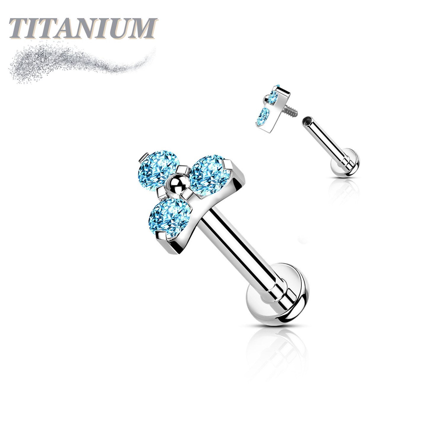 Titanium Internal Thread Opal or CZ Trinity Triangle Labret