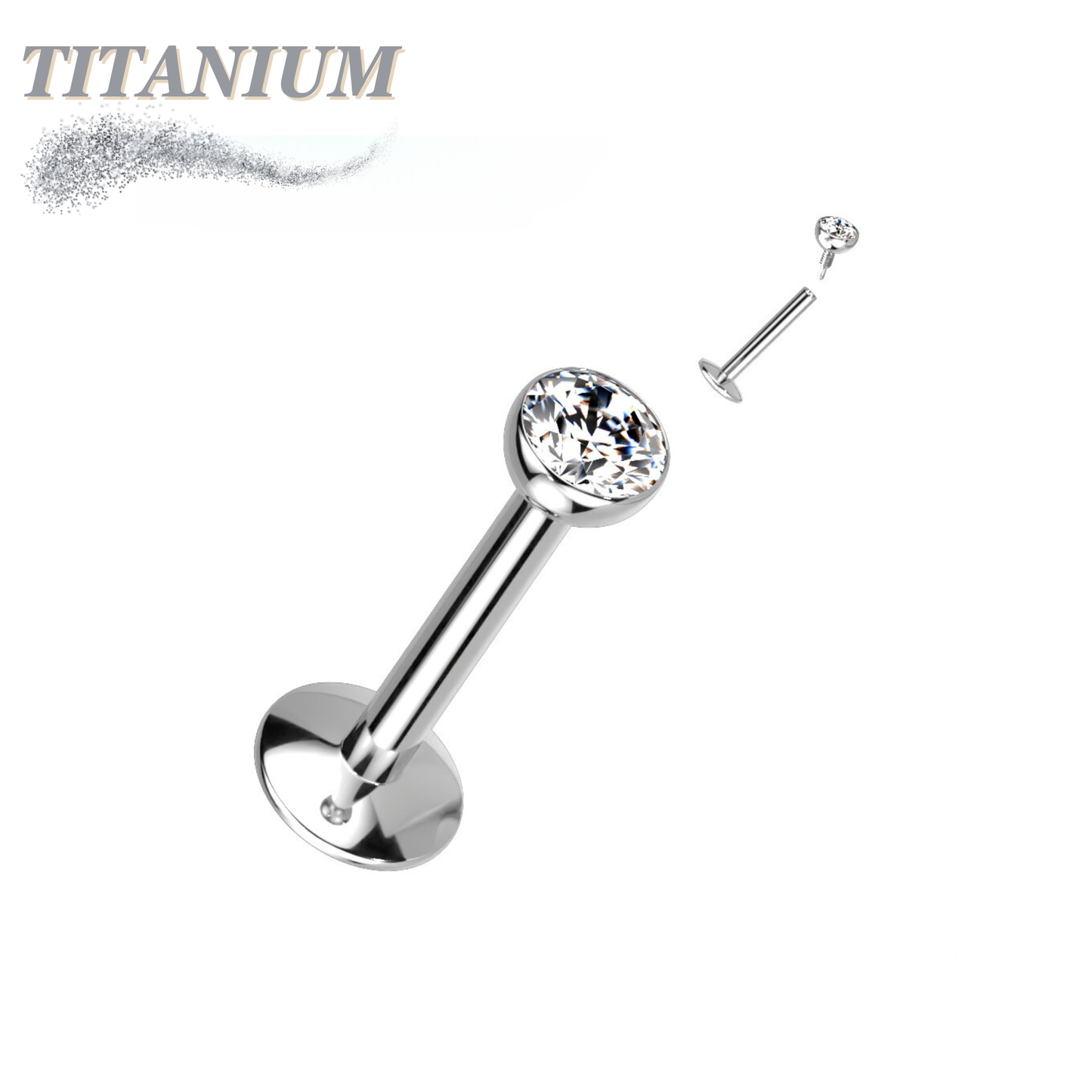 EASY FIT Titanium Internal Thread Bezel CZ Labret with Extended Threading