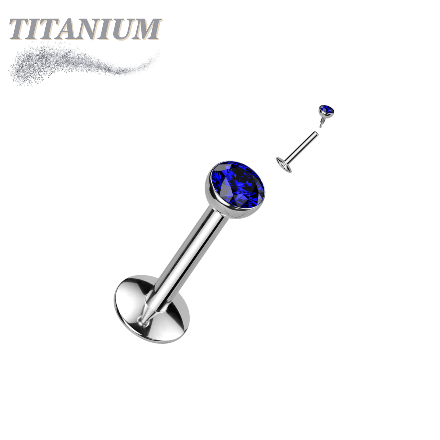 EASY FIT Titanium Internal Thread Bezel CZ Labret with Extended Threading