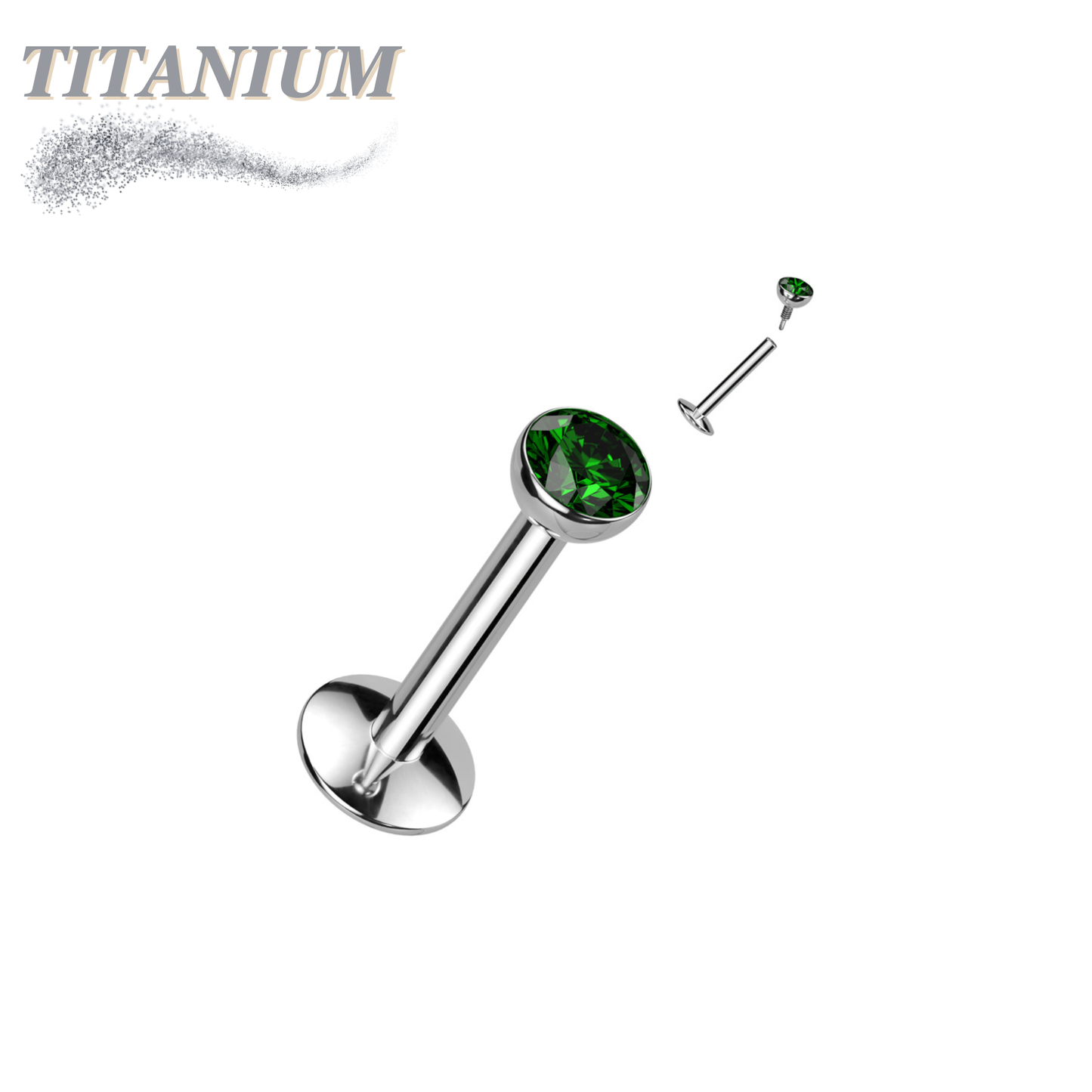 EASY FIT Titanium Internal Thread Bezel CZ Labret with Extended Threading