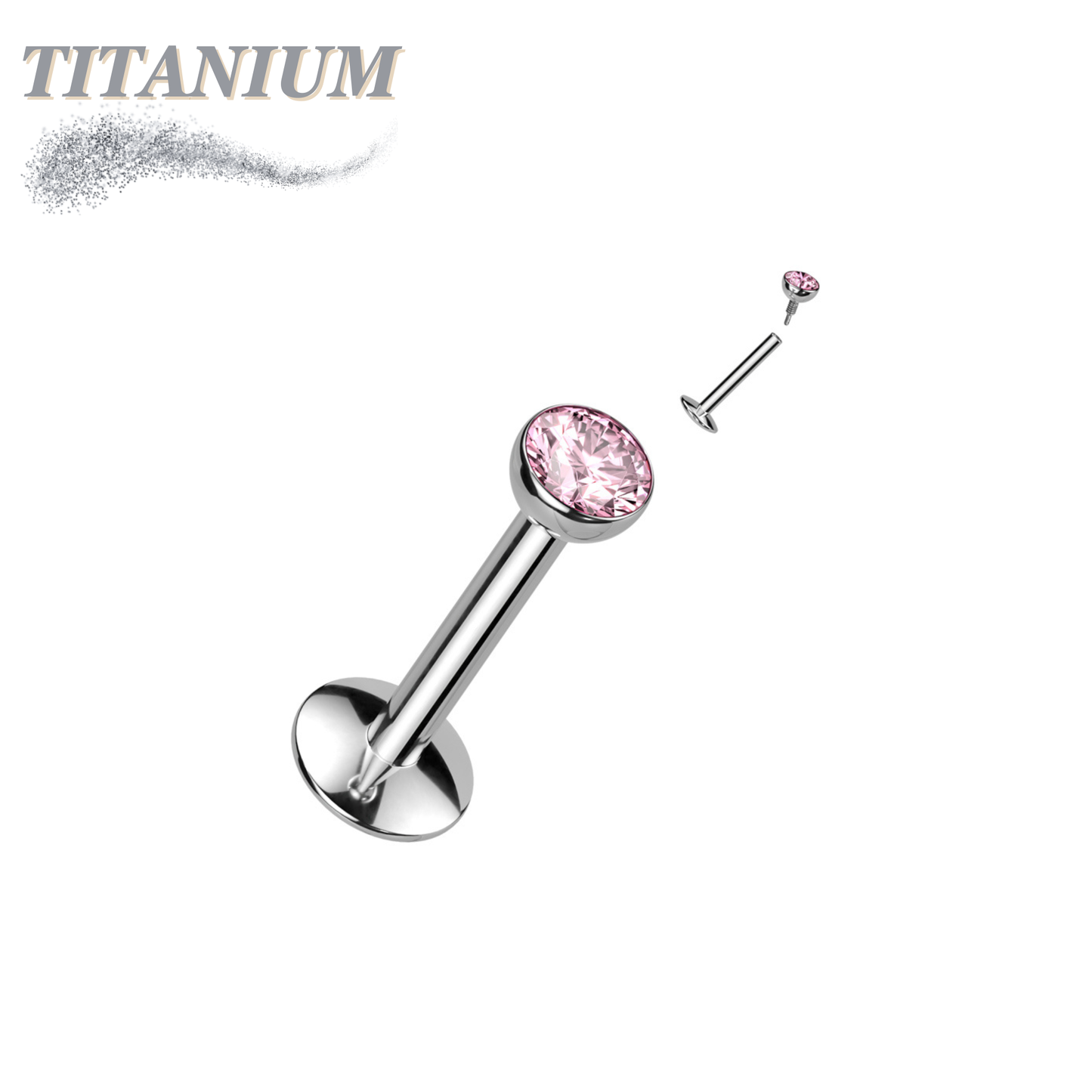 EASY FIT Titanium Internal Thread Bezel CZ Labret with Extended Threading