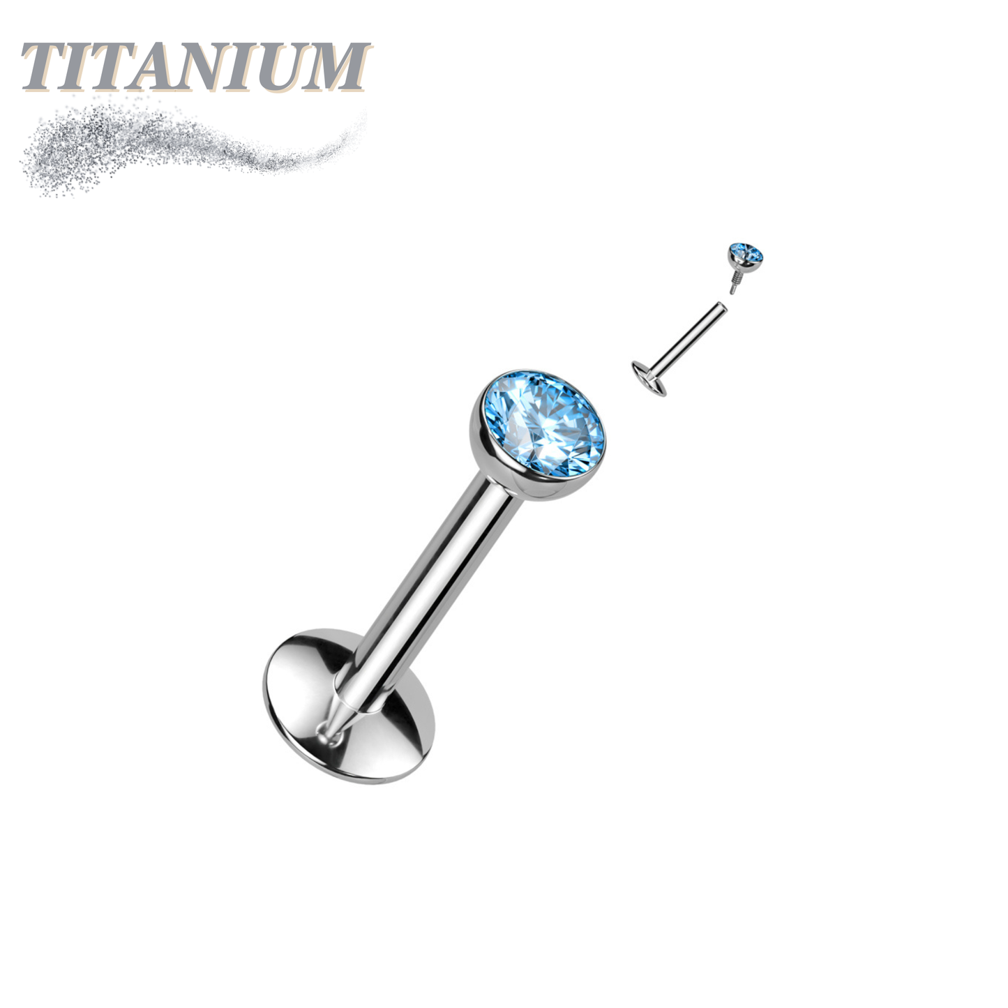 EASY FIT Titanium Internal Thread Bezel CZ Labret with Extended Threading