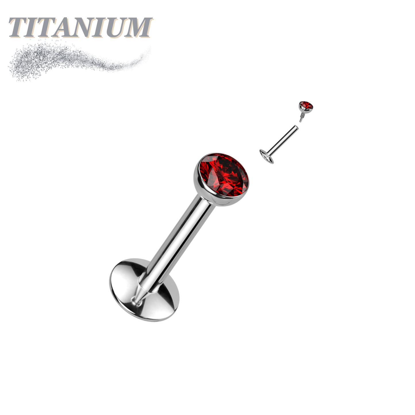 EASY FIT Titanium Internal Thread Bezel CZ Labret with Extended Threading