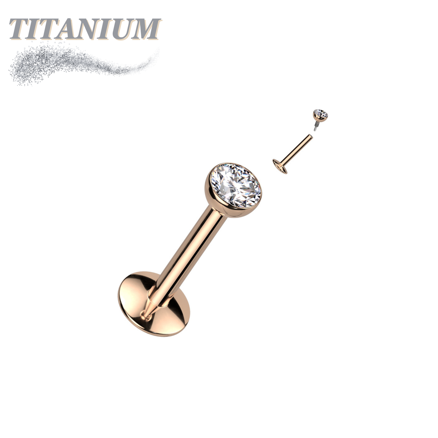 EASY FIT Titanium Internal Thread Bezel CZ Labret with Extended Threading