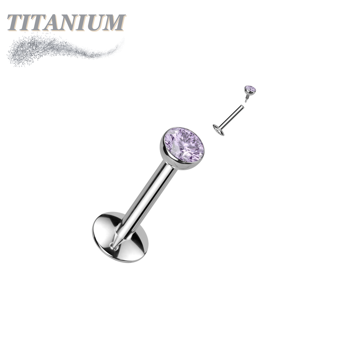 EASY FIT Titanium Internal Thread Bezel CZ Labret with Extended Threading