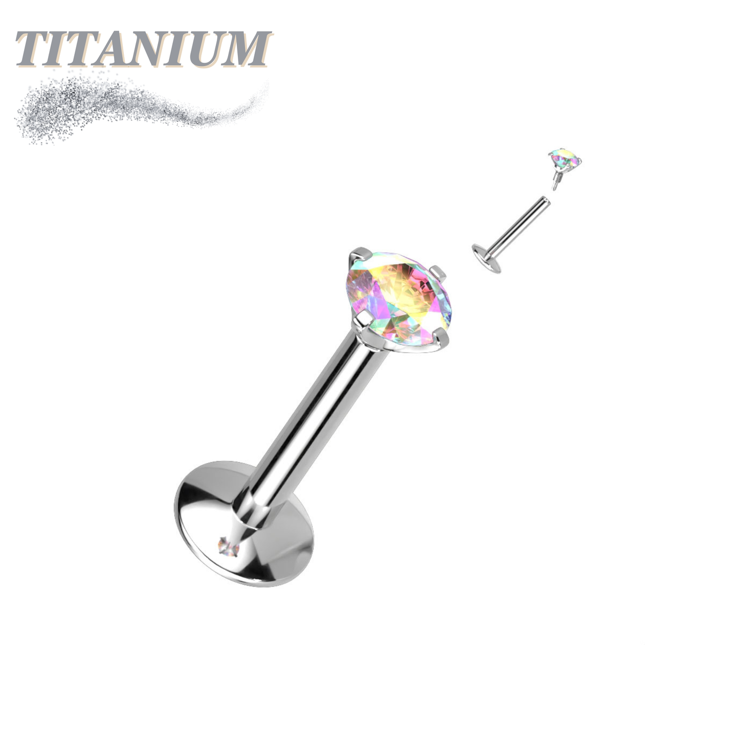 EASY FIT Titanium Internal Thread Prong CZ Labret with Extended Threading