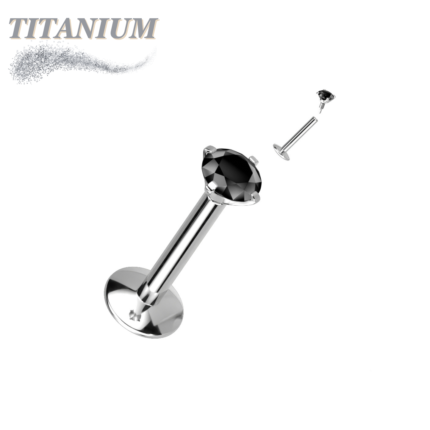 EASY FIT Titanium Internal Thread Prong CZ Labret with Extended Threading