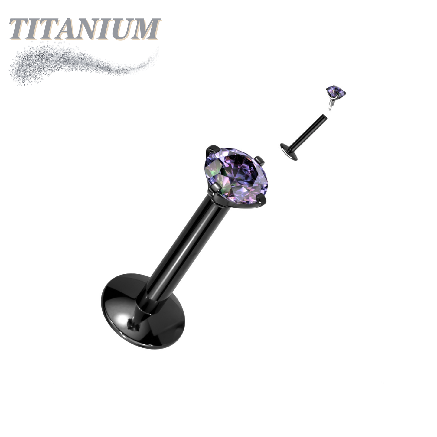 EASY FIT Titanium Internal Thread Prong CZ Labret with Extended Threading