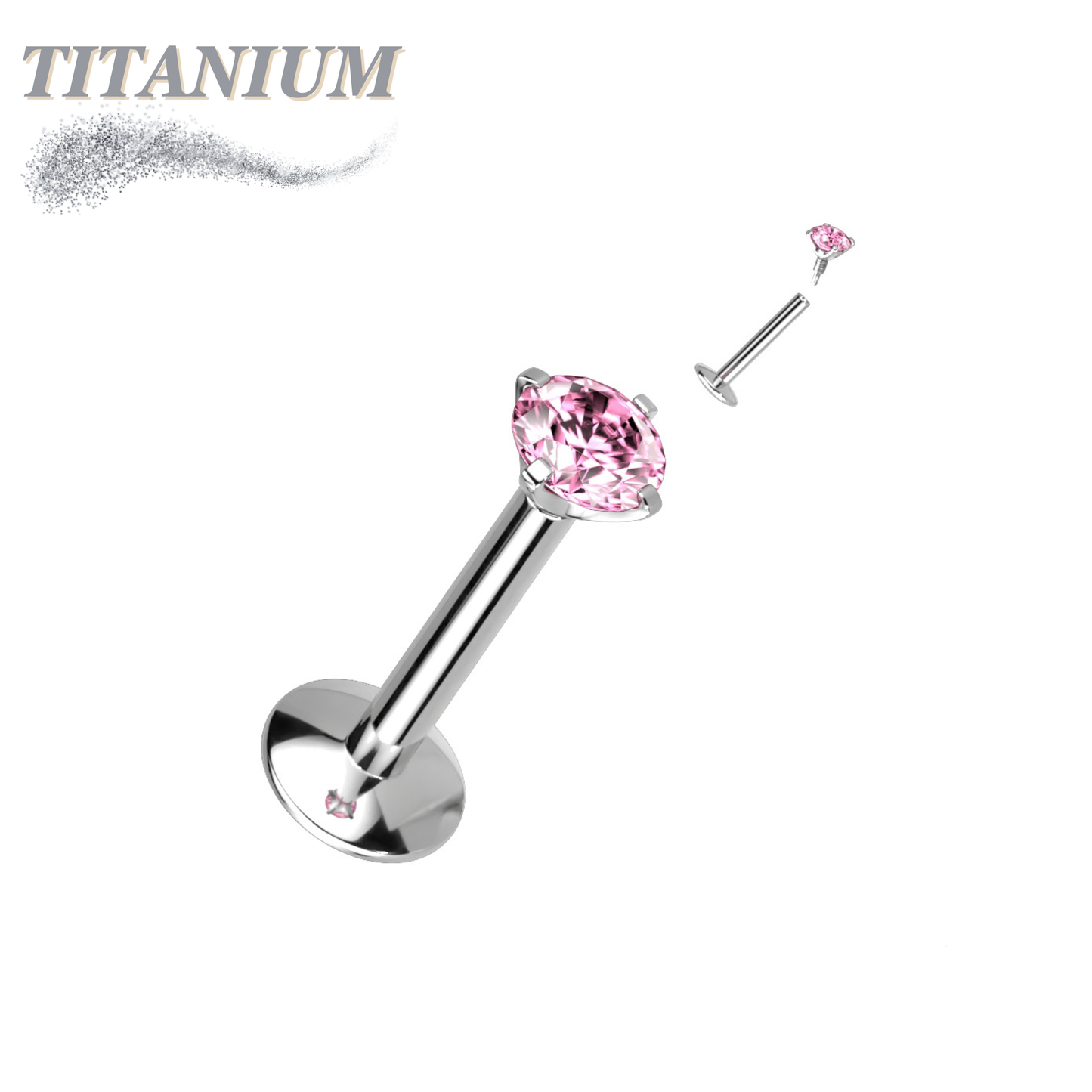 EASY FIT Titanium Internal Thread Prong CZ Labret with Extended Threading