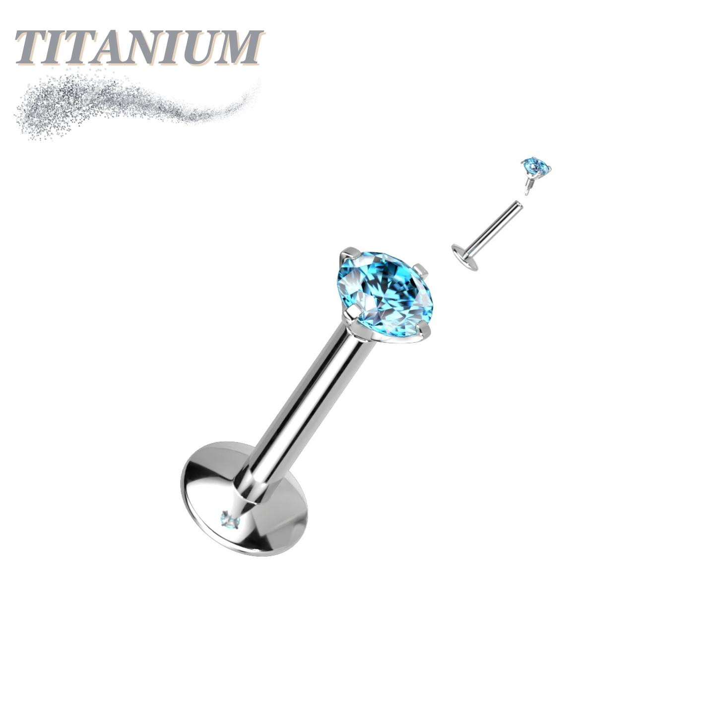 EASY FIT Titanium Internal Thread Prong CZ Labret with Extended Threading