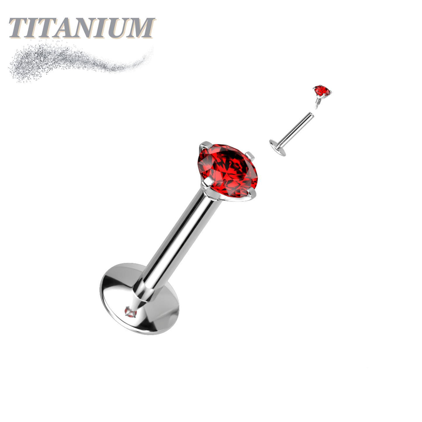 EASY FIT Titanium Internal Thread Prong CZ Labret with Extended Threading