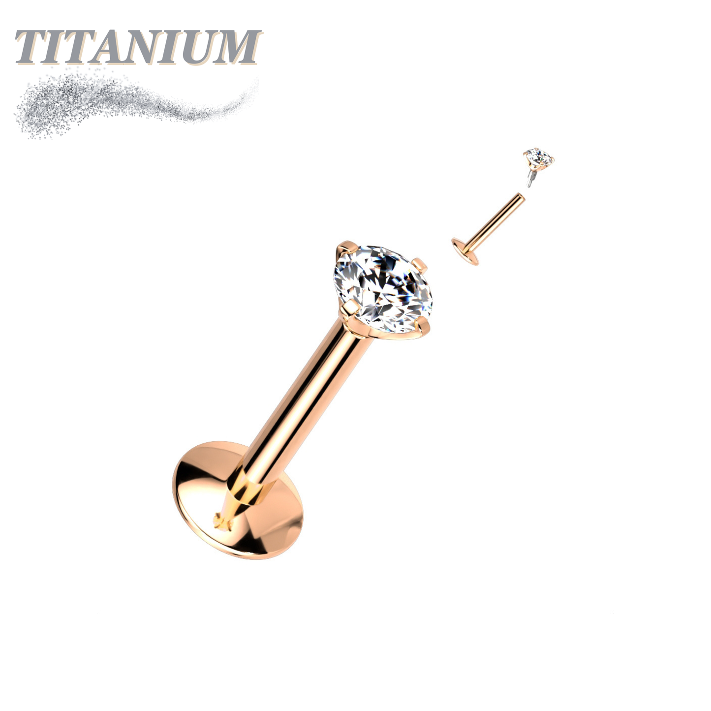 EASY FIT Titanium Internal Thread Prong CZ Labret with Extended Threading