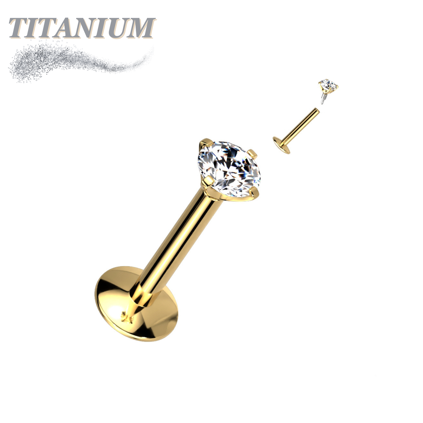 EASY FIT Titanium Internal Thread Prong CZ Labret with Extended Threading
