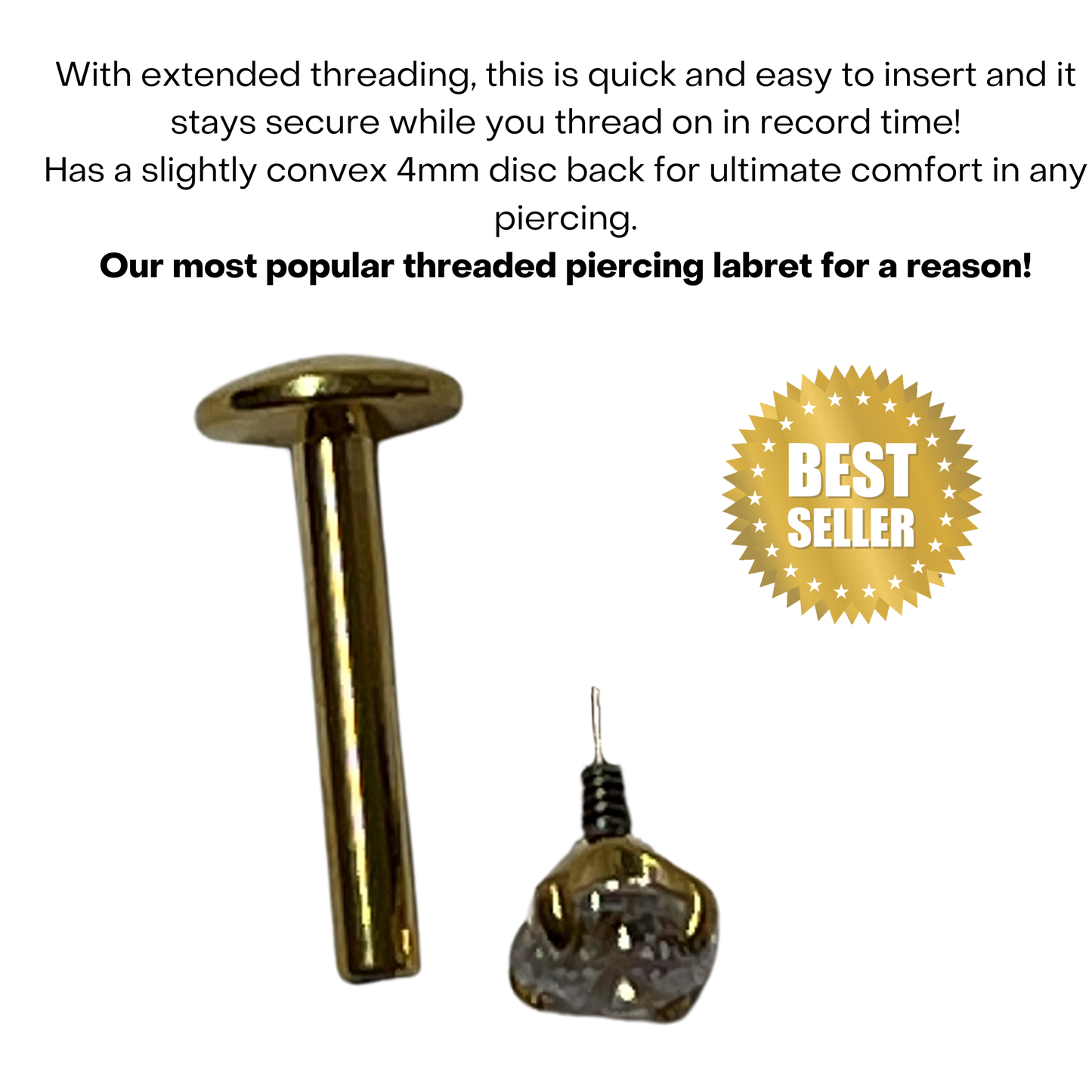 EASY FIT Titanium Internal Thread Prong CZ Labret with Extended Threading