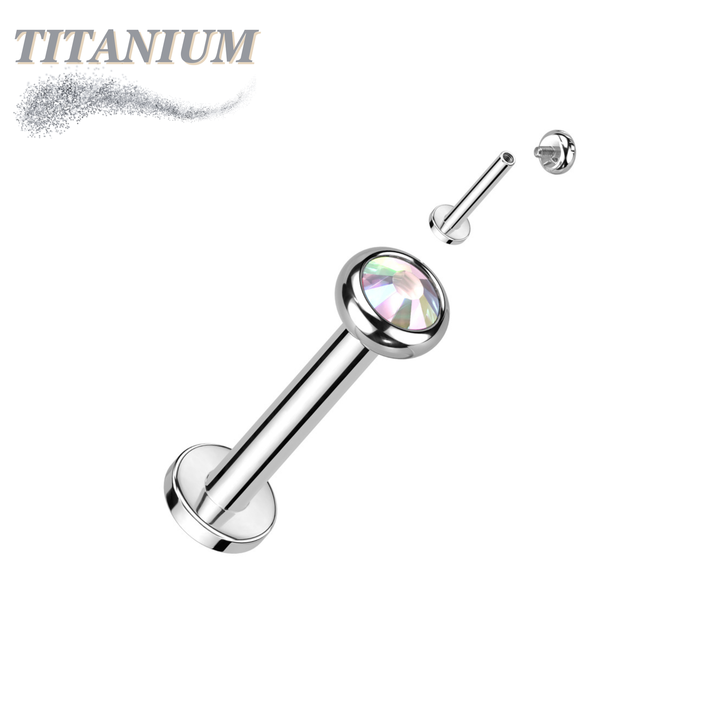 Titanium Internal Thread Labret with CZ Bezel Set Flat Top