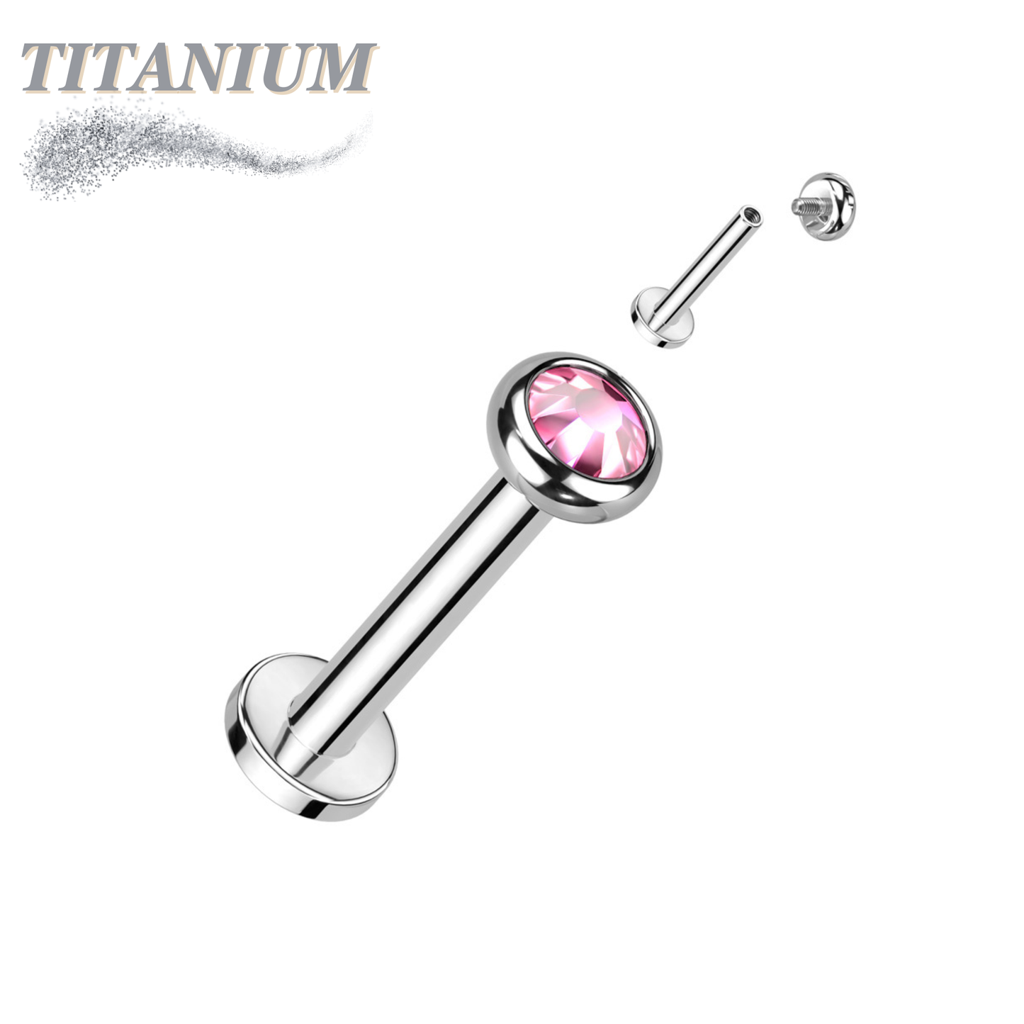 Titanium Internal Thread Labret with CZ Bezel Set Flat Top